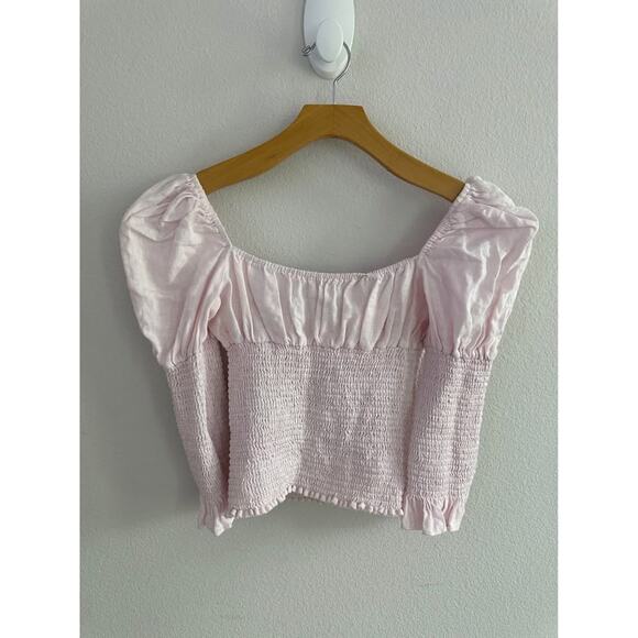 Reformation Women’s Smocked Linen Light Pink Feminine Haven Top Sz M - Picture 4 of 6